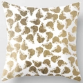 White square cushion cover featuring elegant golden leaf patterns in peach skin fabric - Pattern DRD59-33