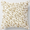 Square peach skin pillowcase with golden anchor pattern in a repeated maritime design - Pattern DRD59-34