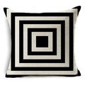 Dettaglio di motivi geometrici neri su tessuto di lino beige per federa per cuscino - Stile Geometrico a Quadrati Nidificati (YMD118-1)