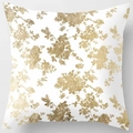 Peach skin pillowcase featuring vintage gold floral patterns on a white square cushion cover - Pattern DRD59-36