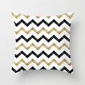 Detail of peach skin pillowcase with gold waves and black geometric stripes on white - 18x18 Inch / Gold Black Wave Herringbone Style (DRD180-10)
