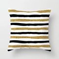 Detailed view of modern gold foil stripes and black geometric pattern on soft peach skin pillowcase - 18x18 Inch / Gold Black Horizontal Stripe Style (DRD180-6)