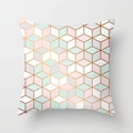 Dettaglio della fodera per cuscino geometrica con motivi in marmo e linee metalliche - Cubo 3D Geometrico Rosa Verde (DRD164-16) / 45*45cm (Senza Inserto)