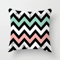 Federa quadrata moderna con motivo chevron in marmo nordico nero, menta e rosa pastello - Onda Marmo Nero Rosa Verde (DRD164-13) / 45*45cm (Senza Inserto)