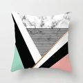 Dettaglio del copricuscino geometrico con texture marmo e macchie verde menta - Patchwork Marmo Menta Rosa Nero (DRD164-9) / 45*45cm (Senza Inserto)