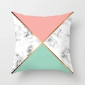 Detail of geometric pillow cover with pink and marble pattern separated by gold lines - Pink Green White Geometric Triangle Patchwork (DRD164-3) / 45*45cm (No Insert)