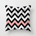 Detail showing marble texture and pink wave pattern on a square geometric cushion cover - Pink Black Wave Marble Pattern (DRD164-2) / 45*45cm (No Insert)