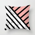 Close-up of geometric marble pattern on a Nordic style square pillowcase fabric - Pink Black White Geometric Marble Patchwork (DRD164-1) / 45*45cm (No Insert)