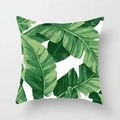 Square peach skin pillowcase with green tropical watercolor banana leaf print on white - 18x18 Inch / Tropical Leaf Pattern 2 (DRD95-2)