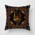 Golden moon and mosque silhouette cushion cover with Islamic art in deep blue and gold - 45*45cm (No Insert) / Mosque Architecture Silhouette (DRD179-10)