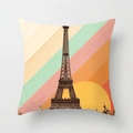 Fodera per cuscino a righe arcobaleno con illustrazione vintage della Torre Eiffel - Illustrazione della Torre Eiffel (DRD119-3)