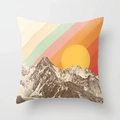Fodera per cuscino con paesaggio montano e strisce arcobaleno in stile vintage morbido - Alba sulla Montagna innevata (DRD119-1)