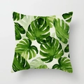 Tropisches Monstera-Blattmuster auf weißem Polyester-Kissenbezug für das Sofa - 45x45 cm / Tropisches Blattmuster 5 (DRD95-5)