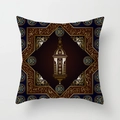 Detail of blue pillow cover with golden Fanous lantern and Arabic calligraphy art - 45*45cm (No Insert) / Golden Lantern Pattern (DRD179-8)