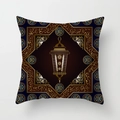 Close-up of golden Islamic lantern and Arabic calligraphy on navy peach skin pillow cover - 45*45cm (No Insert) / Octagonal Star Lantern (DRD179-7)