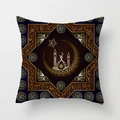 Detail of navy blue pillowcase with golden moon, stars, and mosque silhouette patterns - 45*45cm (No Insert) / Mosque Moon Print (DRD179-5)