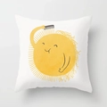 Detail of yellow cartoon sun illustration on a minimalist white square pillowcase - 45x45cm / Cartoon Sun Illustration (DRD122-6)