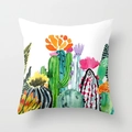 Square cushion cover with vibrant watercolor cactus and floral art print for sofa decor - Cactus Style 5 (DRD98-5)