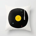 Detail of white square cushion cover with creative vinyl record and planet art print - 45x45cm / Vinyl Record Planet Design (DRD122-8)
