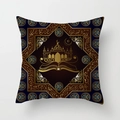 Detail of moon and mosque pattern with gold foil print on blue peach skin cushion cover - 45*45cm (No Insert) / Book with Crescent Moon (DRD179-1)