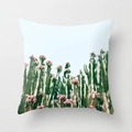 Square pillow cover featuring green tropical cactus with pink flowers on white background - Cactus Style 6 (DRD98-6)