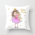 Little Princess and unicorn illustration on white microfiber square pillowcase - 45x45cm / Crown Girl Hugging Pink Unicorn (DRD117-8)