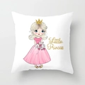 Detailed close-up of a Little Princess pillowcase with a golden crown and pink dress - 45x45cm / Little Princess with Bouquet (DRD117-6)