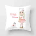 Detail of My Little Princess peach skin pillowcase with a cute cartoon girl and cat - 45x45cm / Girl Hugging Teddy Bear Illustration (DRD117-4)