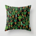 Square black cushion cover with hand-drawn tropical cactus patterns and green desert plants - Cactus Style 8 (DRD98-8)