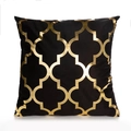 Elegante zwarte fluwelen kussensloop met gouden geometrisch folie bladpatroon - Geometrisch Rasterpatroon (TJD02-1)