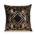 Elegante zwarte fluwelen kussenhoes met gouden geometrisch Art Deco-foliepatroon - Art Deco Geometrische Lijnen (TJD02-3)