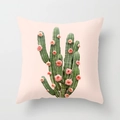 Square cushion cover featuring tropical green cactus and pink rose print on light pink fabric - Cactus Style 12 (DRD98-12)
