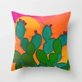 Square cushion cover featuring artistic tropical cactus and sunset illustration print - Cactus Style 14 (DRD98-14)