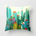 Square cushion cover featuring tropical cactus and succulent pattern in vibrant colors - Cactus Style 15 (DRD98-15)