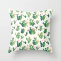 Square pillowcase featuring tropical green cactus and colorful hand-drawn floral prints - Cactus Style 16 (DRD98-16)