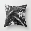 Quadratischer Kissenbezug aus Polyester mit HD schwarz-weißen Palmenblättern Muster - 45x45 cm / Tropisches Blattmuster 23 (DRD95-23)