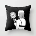 Nordic black and white cartoon portrait art pillowcase featuring line art of female back - Female Back and Flowers in Mirror (CRD1-4)