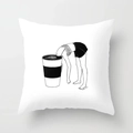 Nordic minimalist cartoon cushion cover featuring black and white female illustration - Coffee Cup and Figure (CRD1-5)