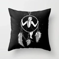 Nordic black velvet pillowcase featuring a white line art girl on a dreamcatcher - Girl and Dreamcatcher (CRD1-6)