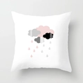 Detail of white square pillowcase with Nordic cloud and raindrop prints on canvas fabric - Nordic Cloud Raindrop Pattern (DRD142-9)