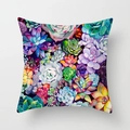 Square cushion cover with vibrant watercolor succulent plant print on soft fabric - Cactus Style 21 (DRD98-21)