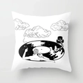 Nordic cartoon black and white art cushion cover featuring surrealist vinyl record print - Record and Phantom Clouds (CRD1-8)