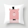 Square cushion cover featuring a cute pink cartoon pig with a hat and stripes - Pink Pig Pattern (DRD142-7)