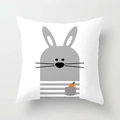 Close-up of decorative pillowcase with gray cartoon rabbit and small carrot pocket - Bunny Carrot Pocket Pattern (DRD142-5)