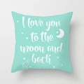 Detailansicht mintgrüner Kissenbezug mit I love you to the moon and back Text - Minzgrün Weltraum Thema (DRD142-4)