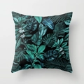 Tropisches Monstera-Blattmuster auf schwarzem Polyester-Pfirsichhaut-Kissenbezug - 45x45 cm / Tropisches Blattmuster 28 (DRD95-28)