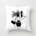 Minimalist white pillowcase featuring black line art illustration of a hand and female figure - Lighter and Female Pattern (CRD1-10)