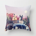 Tropical cactus pillow case with alpacas driving a vintage car in the desert - Cactus Style 23 (DRD98-23)