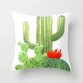 Square pillowcase featuring artistic watercolor cactus and a vibrant red flower - Cactus Style 24 (DRD98-24)