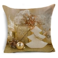 Square linen Christmas pillow cover featuring golden gift boxes and pinecone print - 18x18 Inch / Christmas Print Style 6 (YMD116-6)